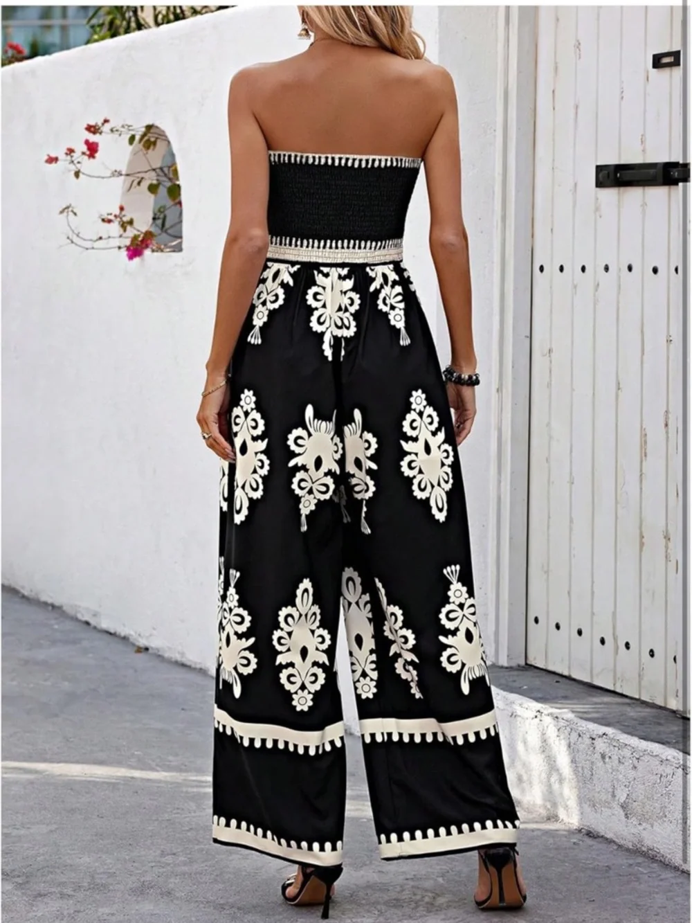 Strapless Black & Cream Jumpsuit- SMALL - Picture 4 of 7